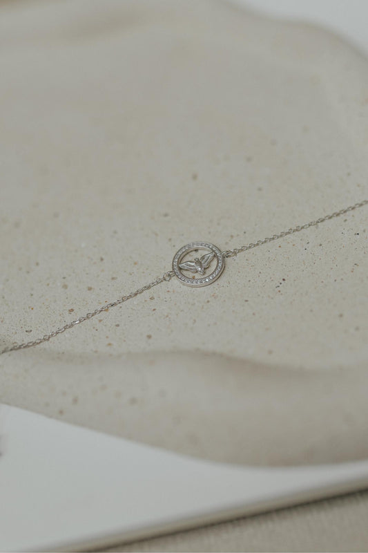 Pulseira Espirito Santo Circulo Cravejado Prata 925 Ródio Branco