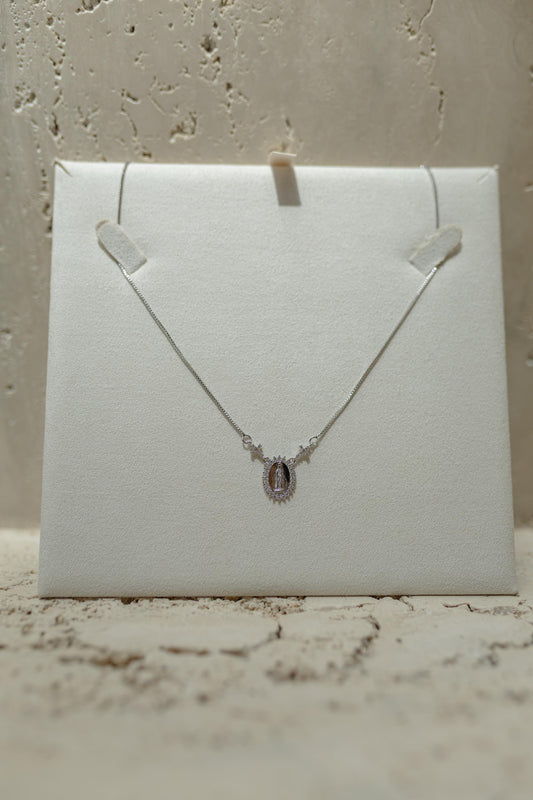 Colar Nossa Senhora das Graças Cruz Cravejado Ródio Branco