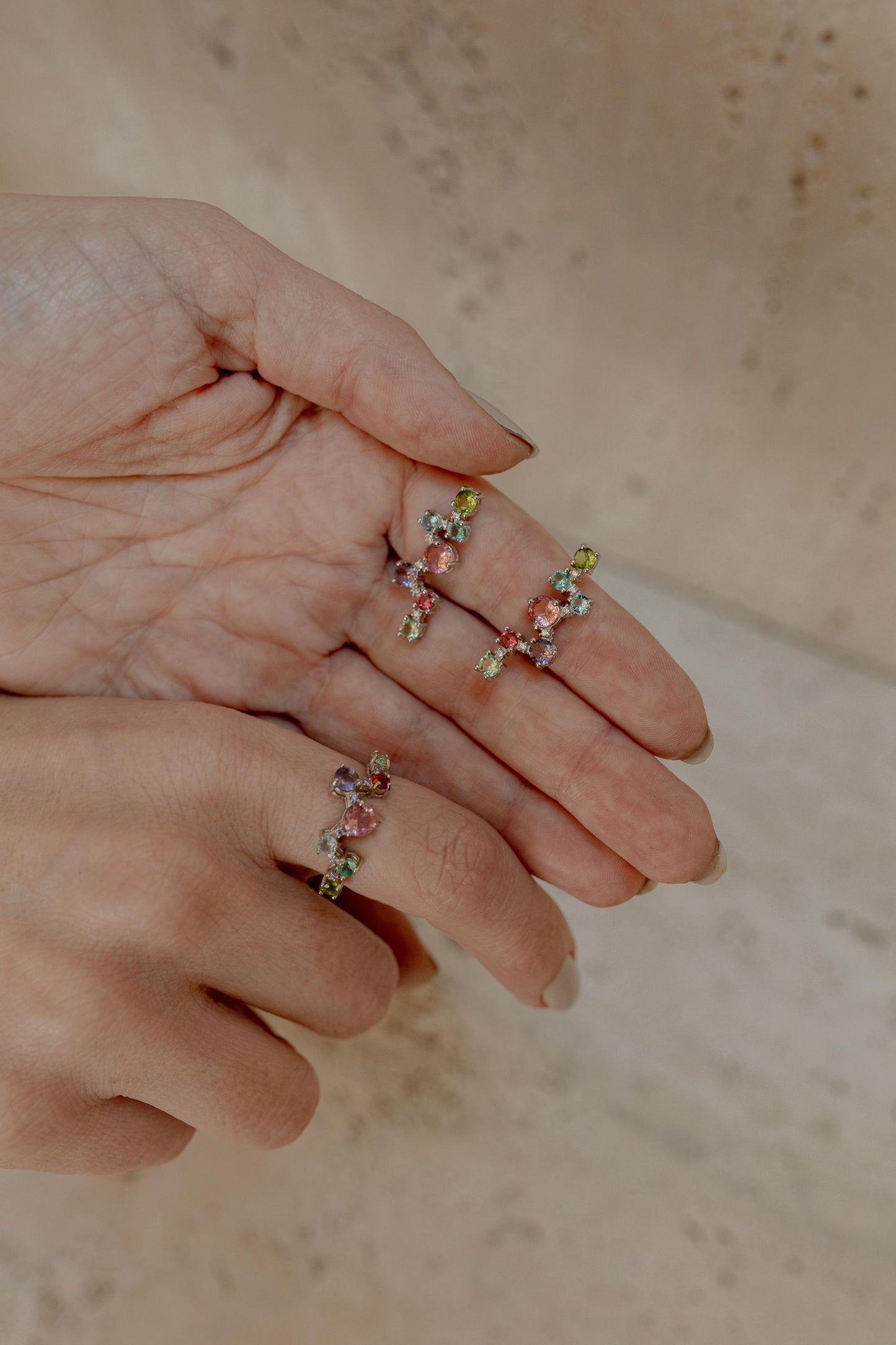 Brinco Ear Cuff Rainbow Prata 925 Ródio Branco