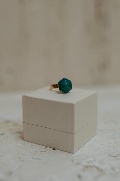 Anel Prisma Ágata Verde Dourado