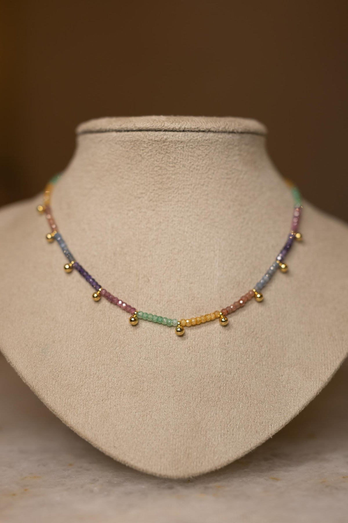 Colar Zircônias Coloridas Bolinhas Dourado