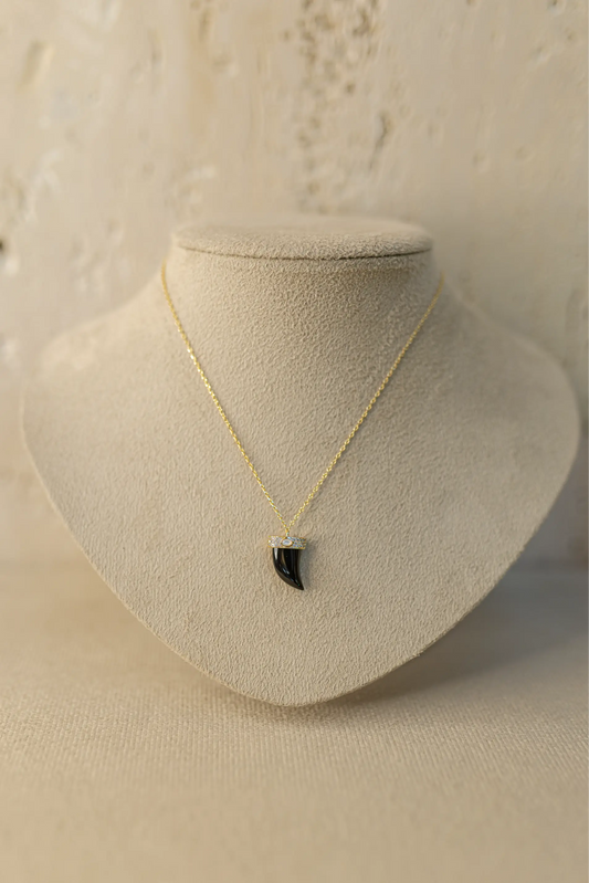 Colar Dente Resina Dourado