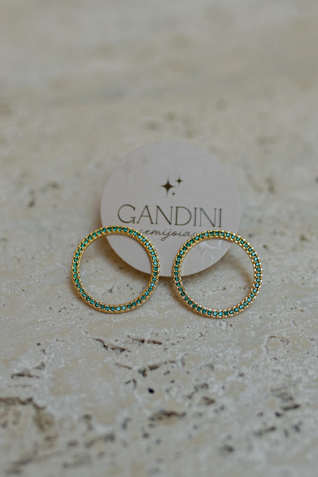 Brinco Círculo Frontal Cravejado Dourado