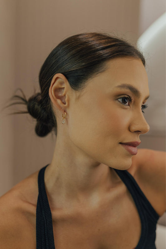 Brinco Argola Prata 925 Gota Cristal Moissanite Dourado