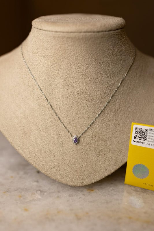 Colar Gota Princesa Moissanite Ametista Prata 925 Ródio Branco