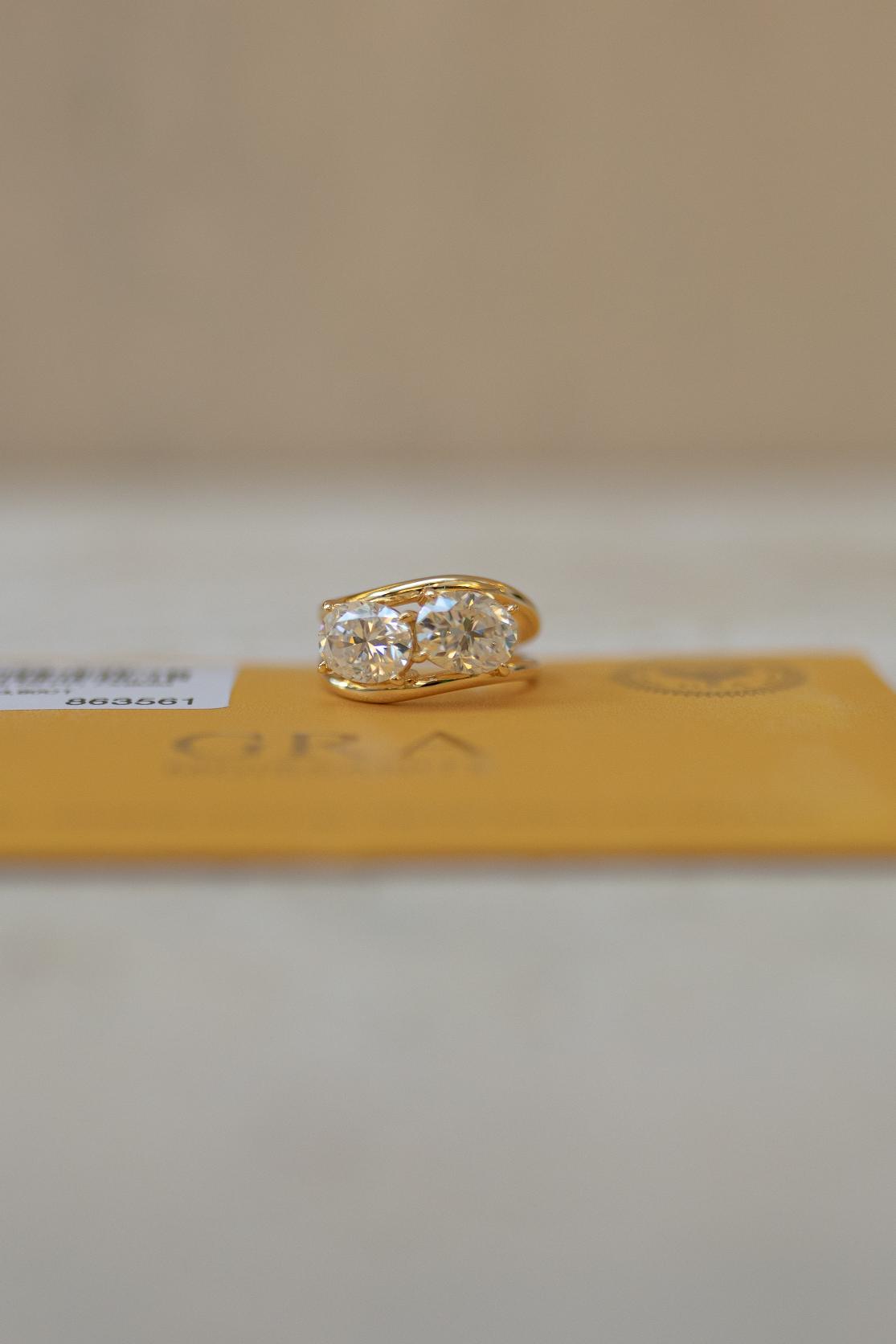 Anel Duplo Oval Moissanite Prata 925 Dourado