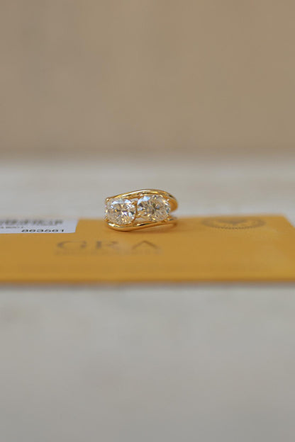 Anel Duplo Oval Moissanite Prata 925 Dourado