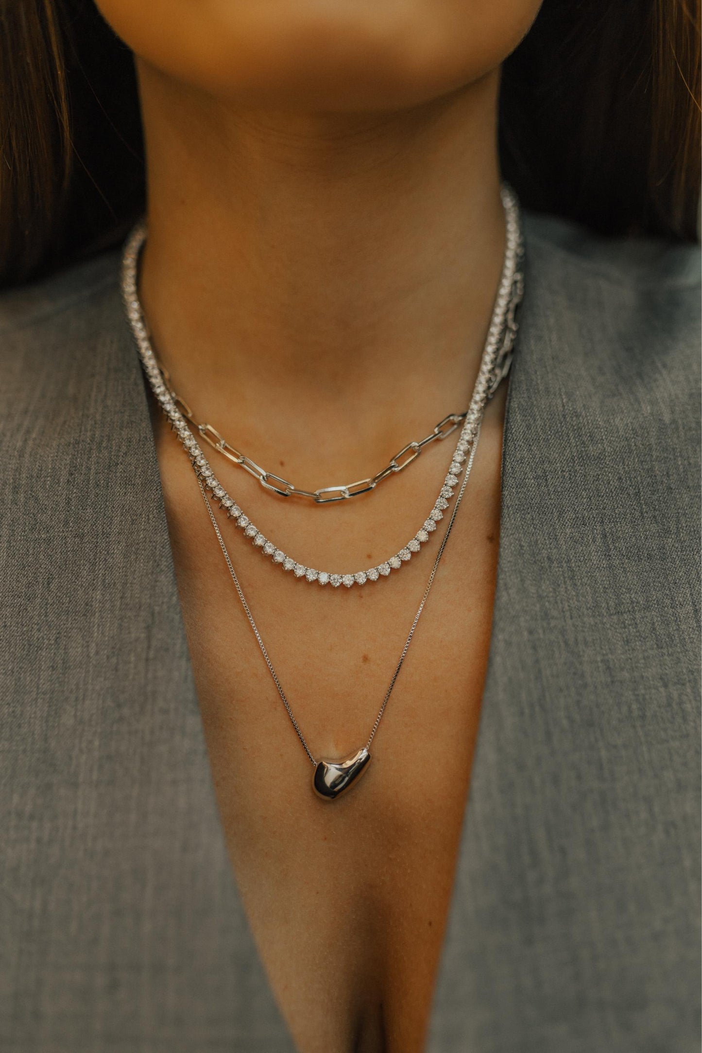 Colar Riviera 3mm 42cm Ródio Branco