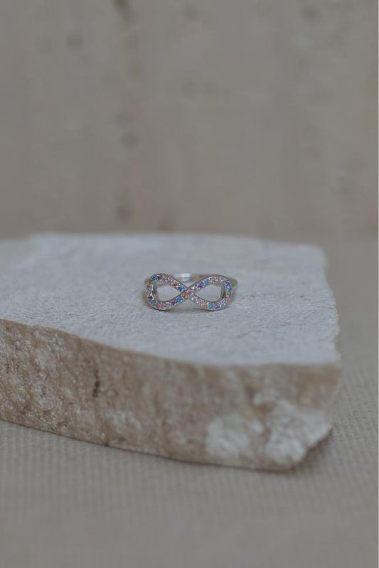 Anel Infinito Rainbow Prata 925 Ródio Branco