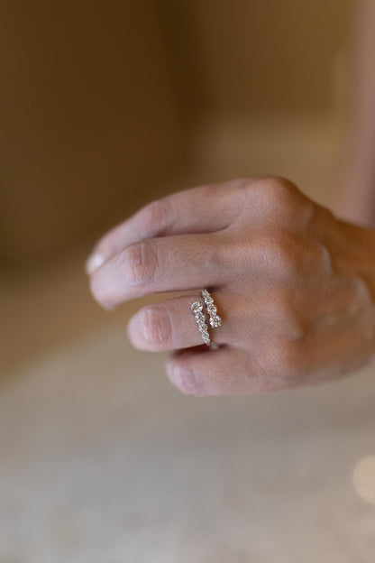 Anel Pontos de Luz Decrescentes Moissanite Prata 925 Ródio Branco