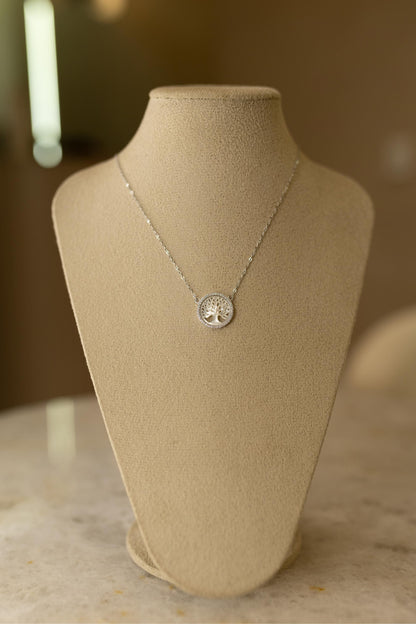Colar Árvore da Vida em Madrepérola com Moissanites em Prata 925 Ródio Branco