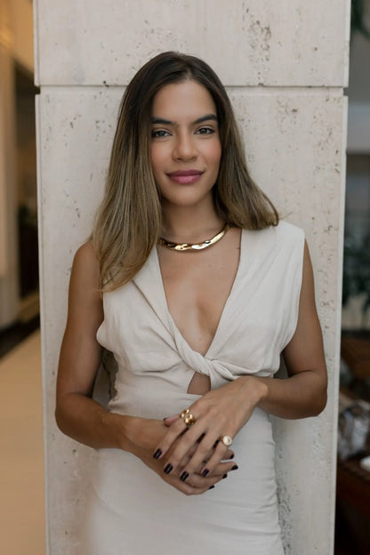 Anel Ajustável Duplo Esferas Duo Dourado