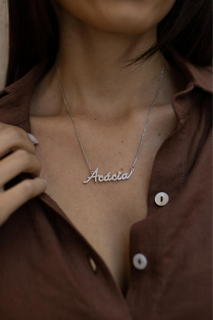 Colar Nome Personalizado 1mm Moissanite Prata 925