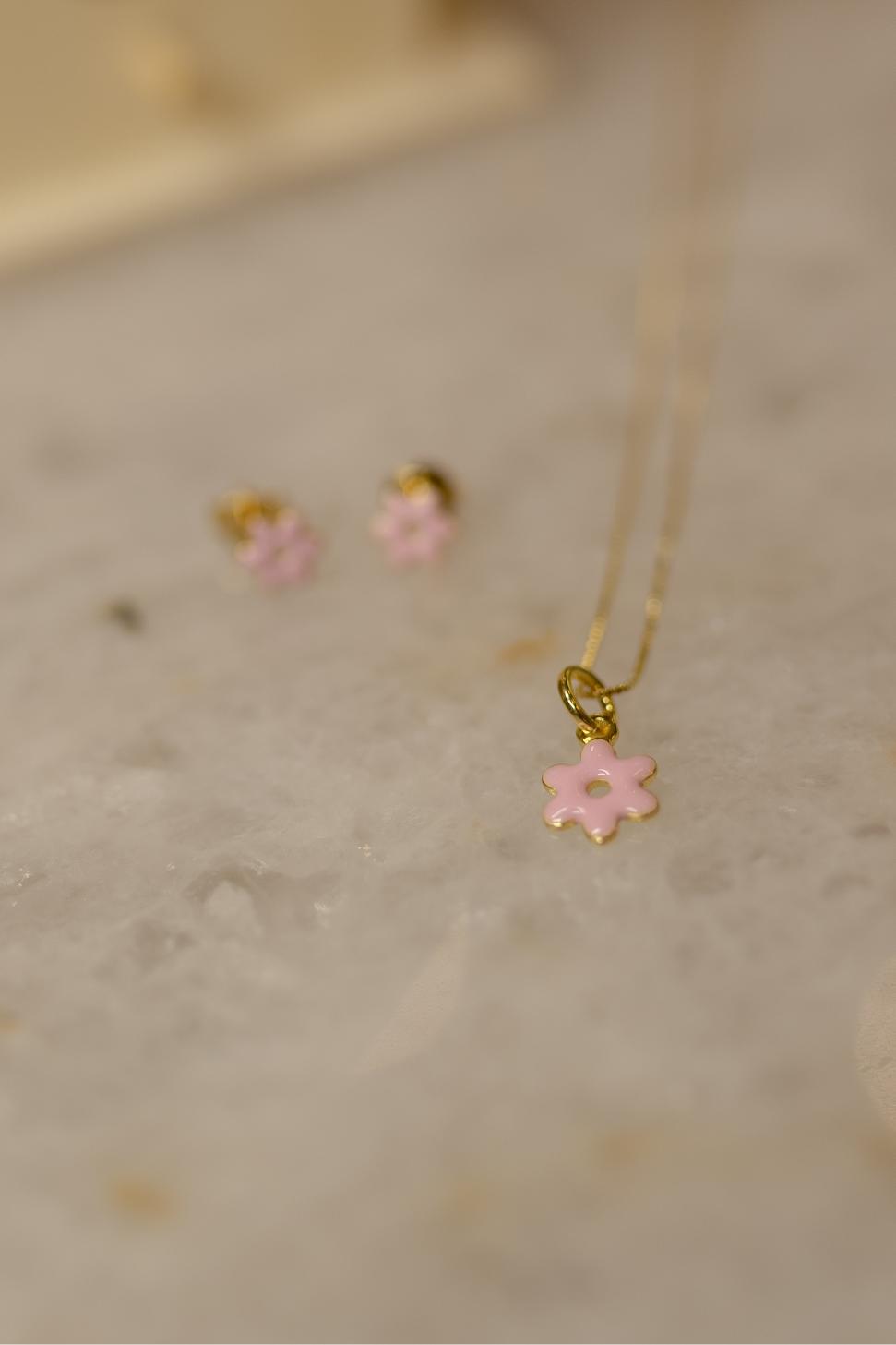 Conjunto Infantil Flor Rosa Dourado
