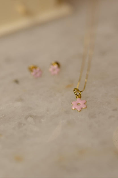 Conjunto Infantil Flor Rosa Dourado