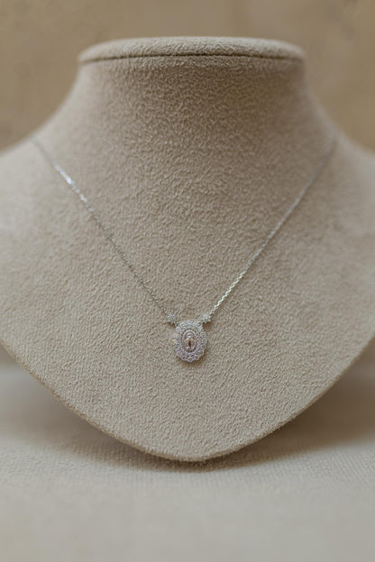 Colar Nossa Senhora das Graças Mini Duplo Cravejado Moissanite Prata 925 Ródio Branco