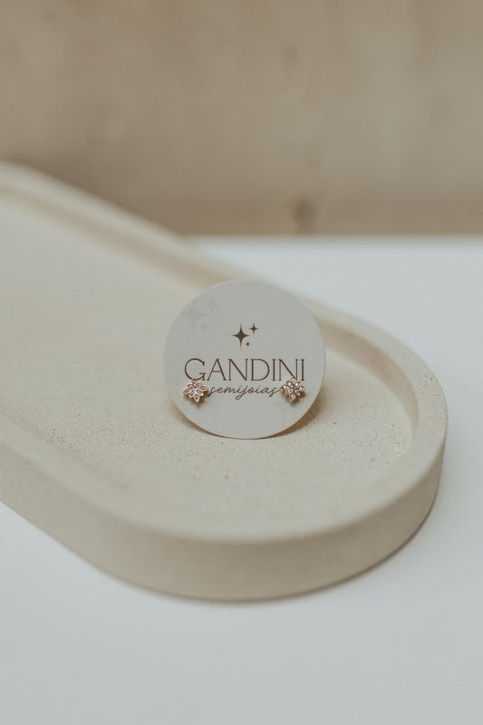 Brinco Flor 8 Pétalas Cristal Menor Dourado