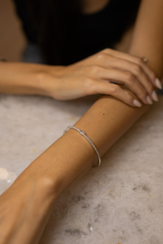Bracelete Cravejado Navete Cristal Ródio Branco