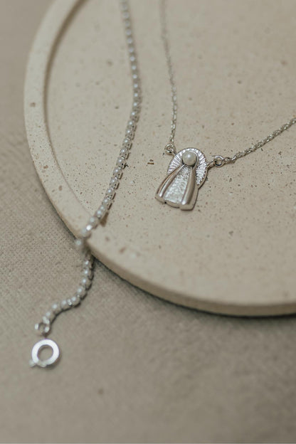 Colar Nossa Senhora Aparecida Pérola Ródio Branco