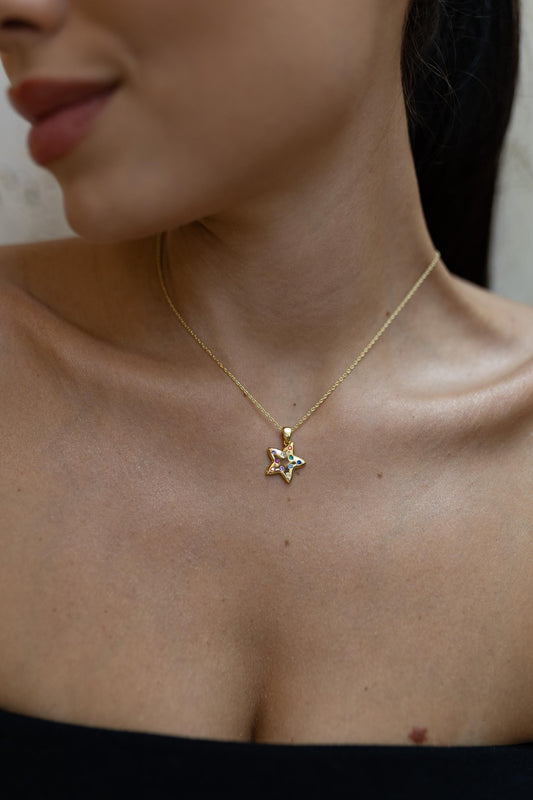Colar Pingente Estrela Rainbow Dourado