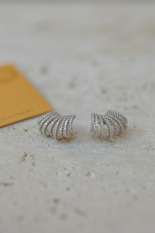 Brinco Ear Cuff 8 Fileiras Moissanite Prata 925 Ródio Branco
