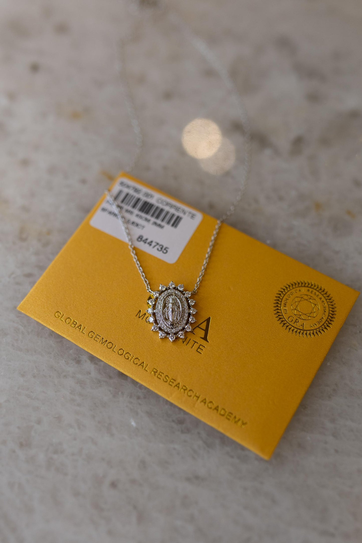 Colar Nossa Senhora das Graças 3 Pontas Moissanite Prata 925 Ródio Branco