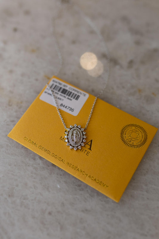 Colar Nossa Senhora das Graças 3 Pontas Moissanite Prata 925 Ródio Branco