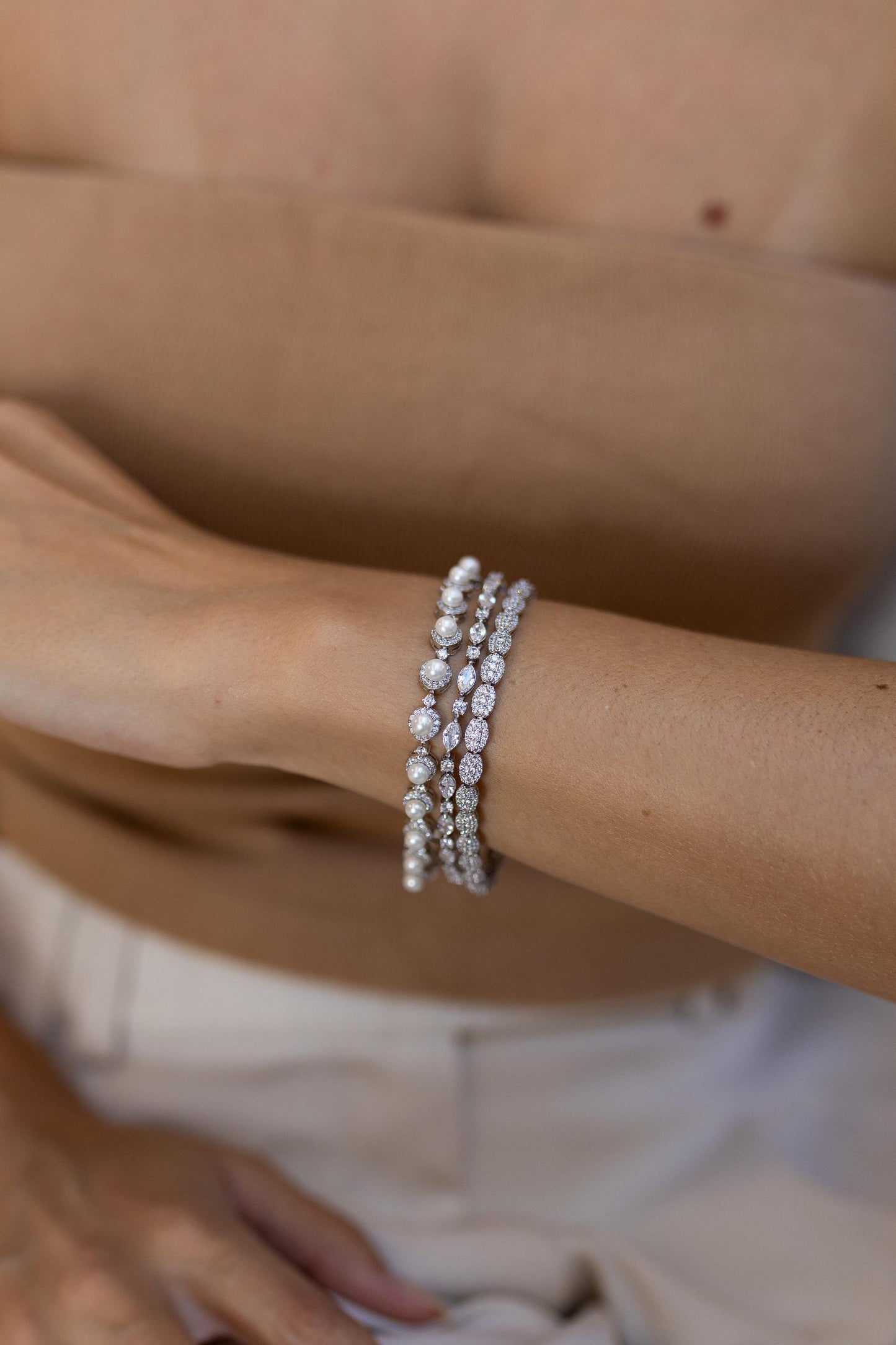 Pulseira Cravejado Oval Cristal Ródio Branco