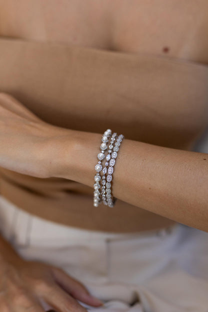 Pulseira Cravejado Oval Cristal Ródio Branco