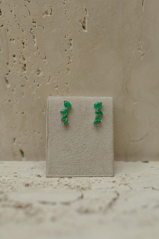 Brinco Ear Cuff 4 Gotas Esmeralda Ródio Branco