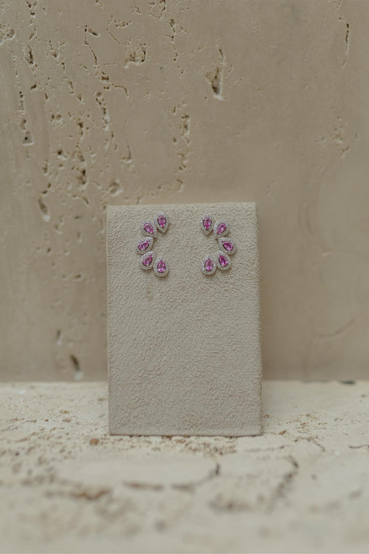 Brinco Ear Cuff Kunzita Gotas Ródio Branco