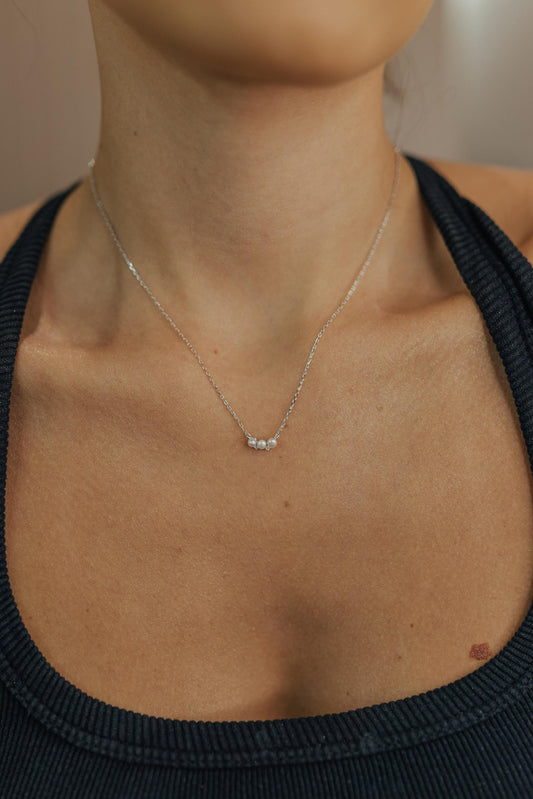 Colar Pérola Natural Moissanite Prata 925 Ródio Branco