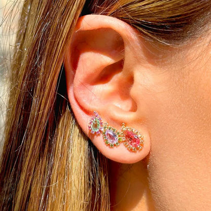 Brinco Ear Cuff Colorido Ouro