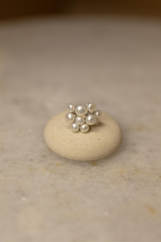 Anel Pérolas Prata 925 Ródio Branco