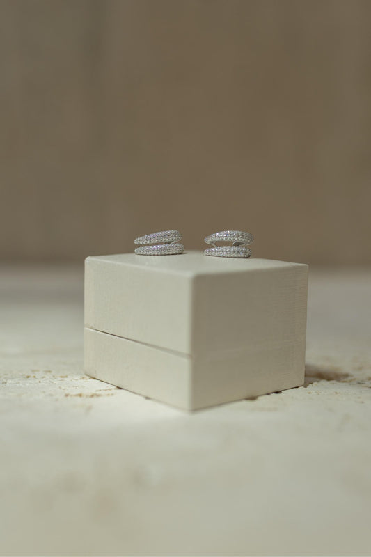 Brinco Argola Duo Glam Cravejado Moissanite Prata 925 Ródio Branco