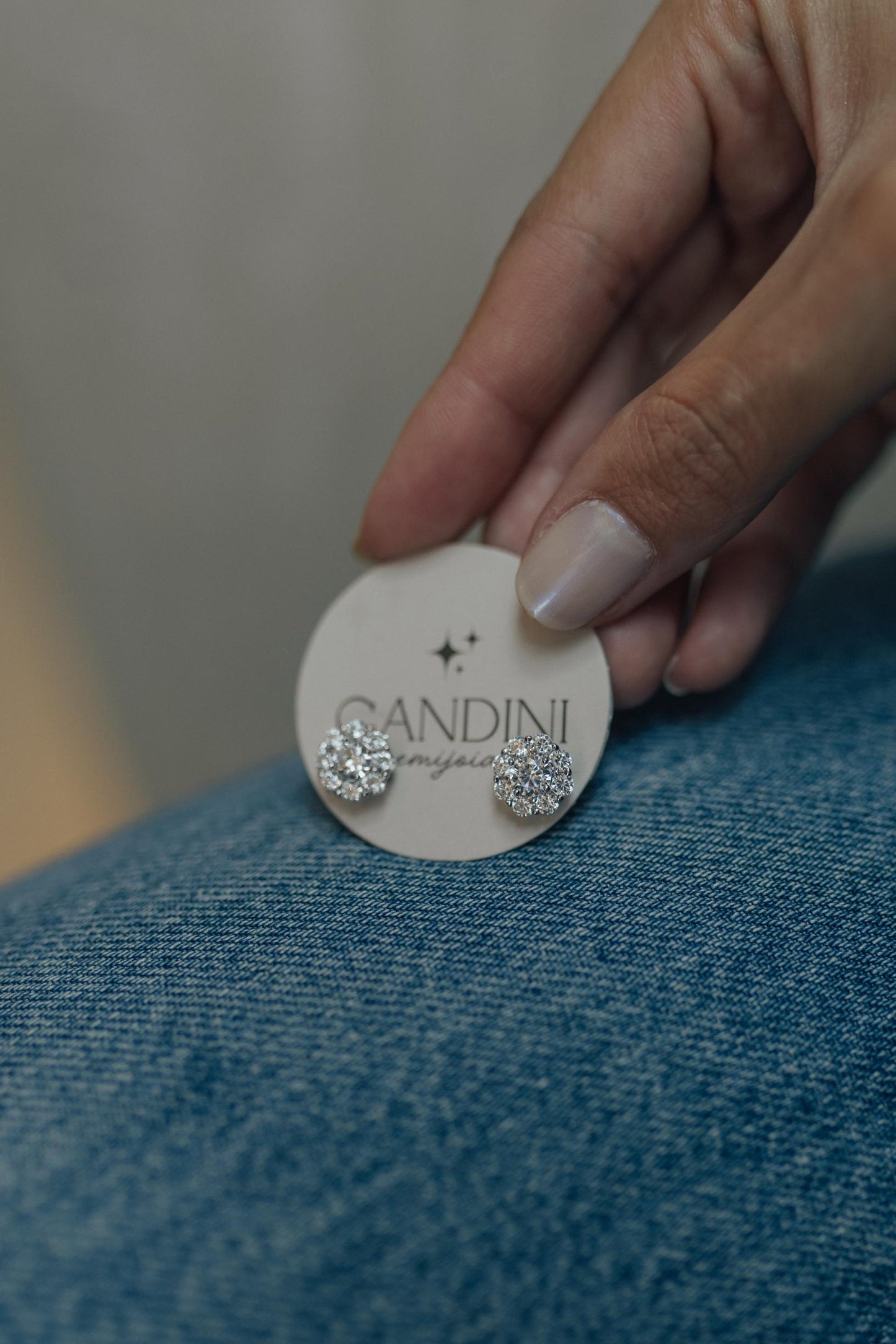 Brinco Flor Oito Pontos de Luz Ródio Branco