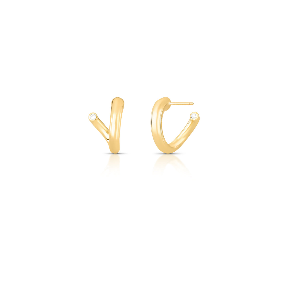 Brinco Tubo Curvo Ponto de Luz Dourado