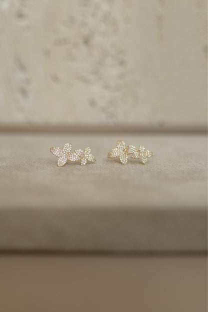 Brinco Ear Cuff 2 Flores Cravejadas Dourado