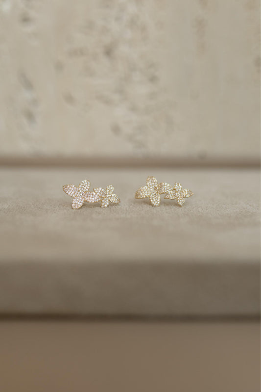 Brinco Ear Cuff 2 Flores Cravejadas Dourado