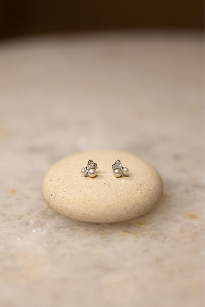 Brinco Pérolas e Gota Moissanite Prata 925 Ródio Branco
