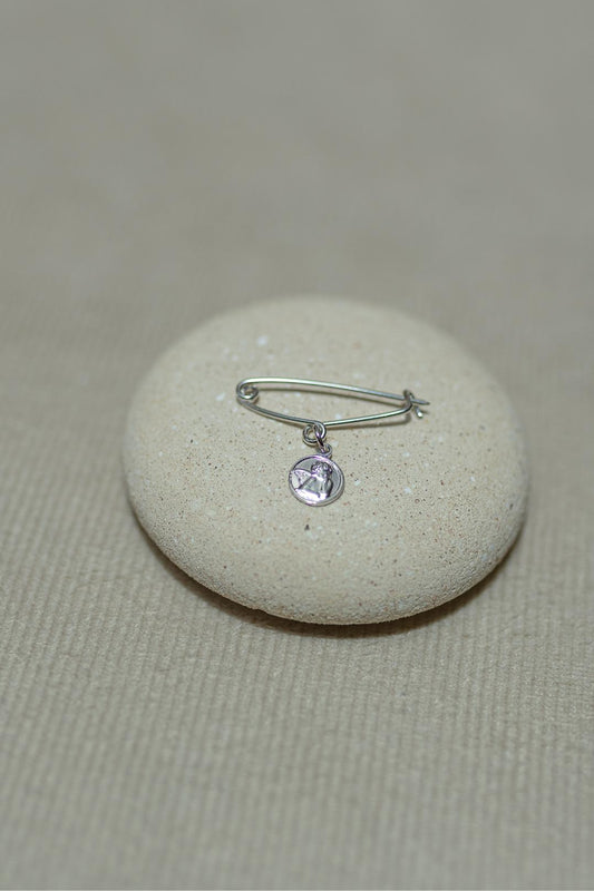 Alfinete Batizado Anjo da Guarda Prata 925 Ródio Branco