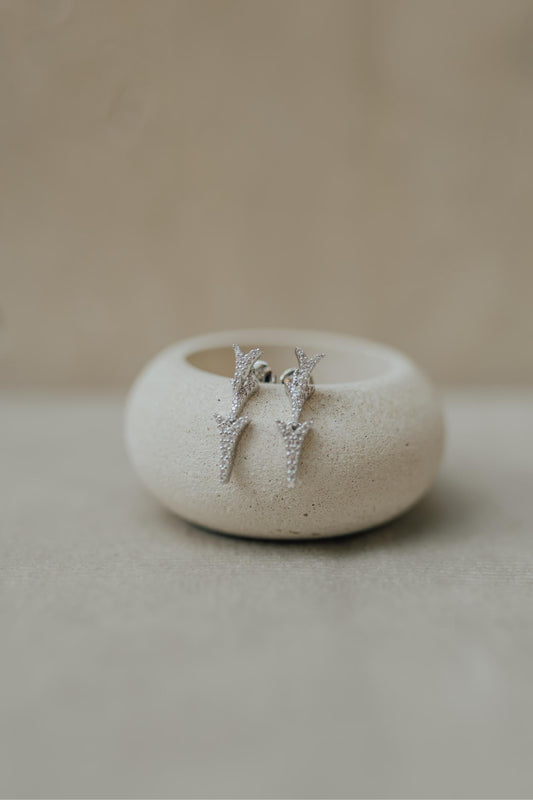 Brinco Pêndulo Setas Cravejadas Ródio Branco