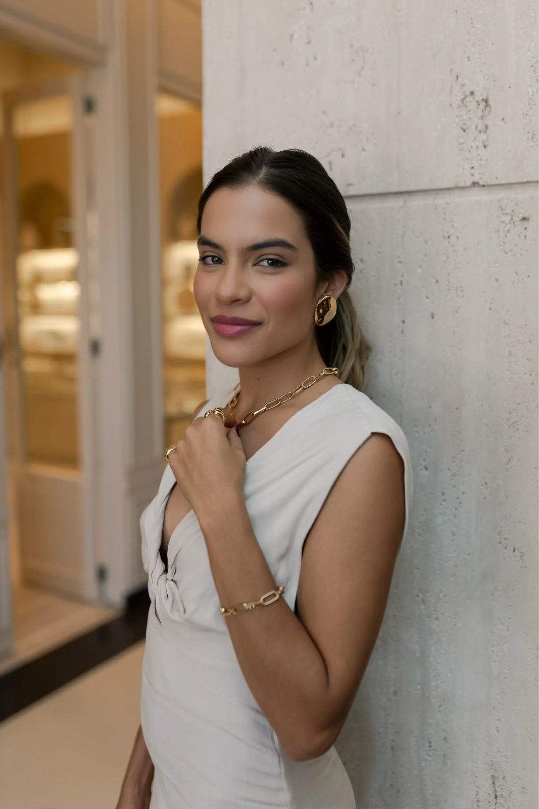 Anel Ajustável Duplo Esferas Duo Dourado