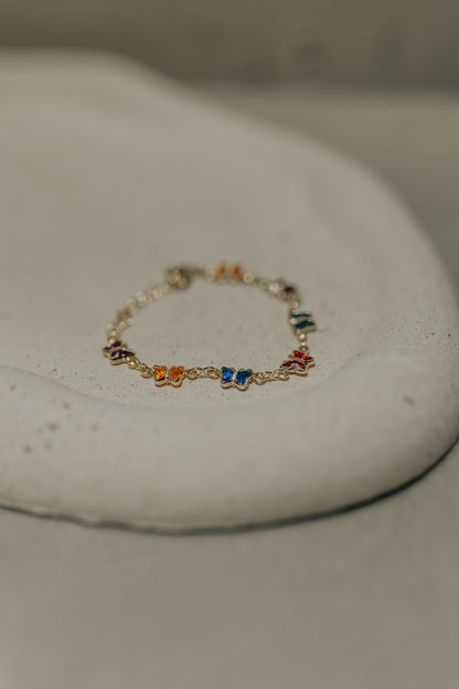 Pulseira Infantil de Borboletas Coloridas Dourado