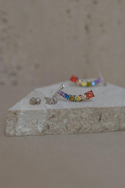 Brinco Ear Cuff Colorido Ródio Branco