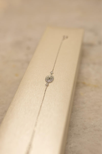 Pulseira Nossa Senhora das Graças com Medalha Milagrosa Moissanite Prata 925 Ródio Branco