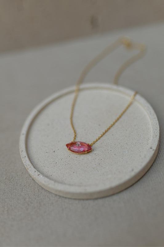 Colar de Olho Grego Cristal Rosa Dourado