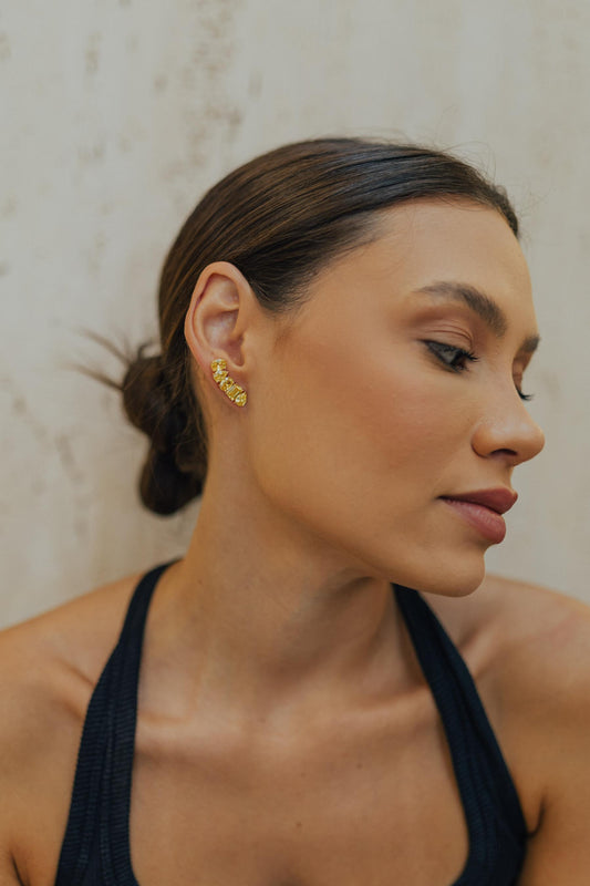 Brinco Ear Cuff Formas Yellow Prata 925 Dourado
