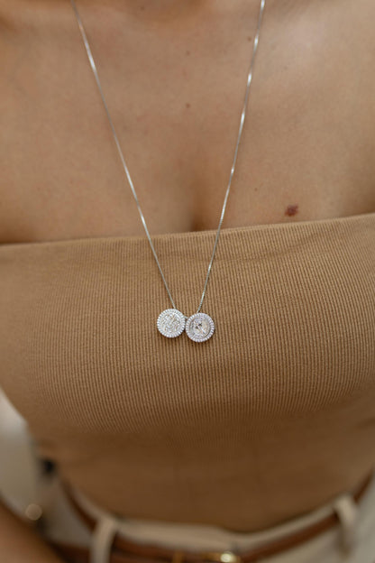 Colar Escapulário De São Bento Cravejado Articulável Ródio Branco