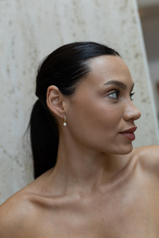 Brinco Argola Prata 925 Cravejada Ponto de Luz Moissanite Dourado